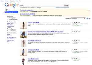 Busqueda de artículos de moda en el buscador Google Shopping