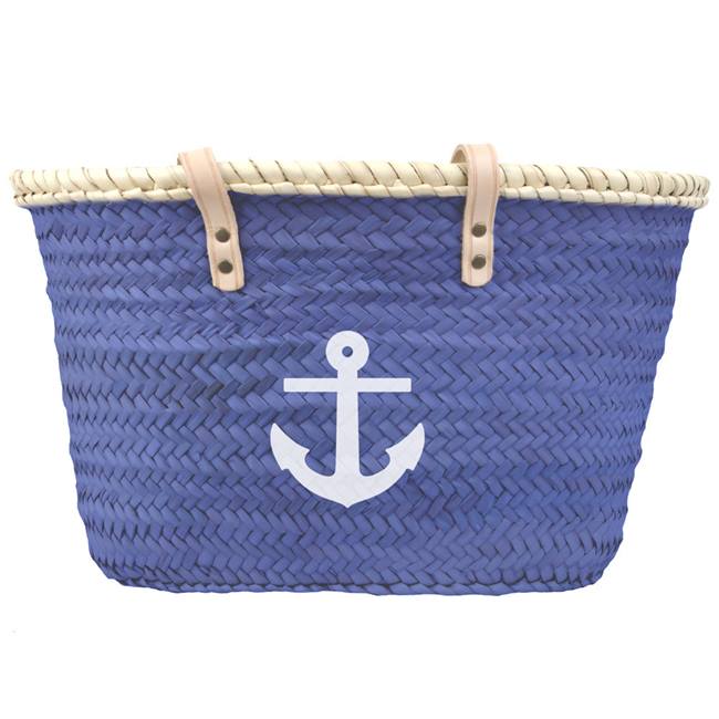 nugu capazo pintado ANCLA azul marino BLANCO cesta cesto playa verano canasto