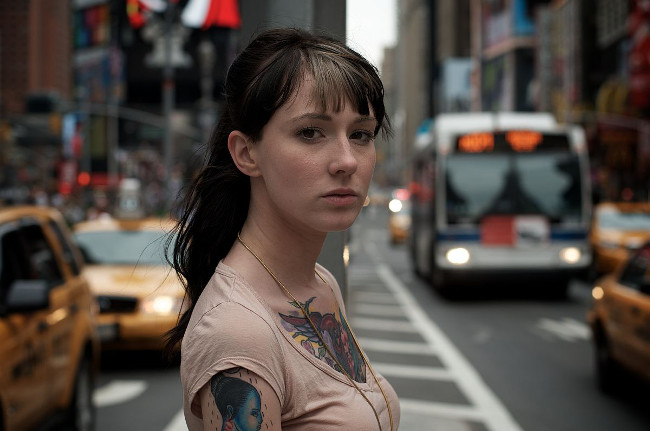 Tattooed girl on Times Square
