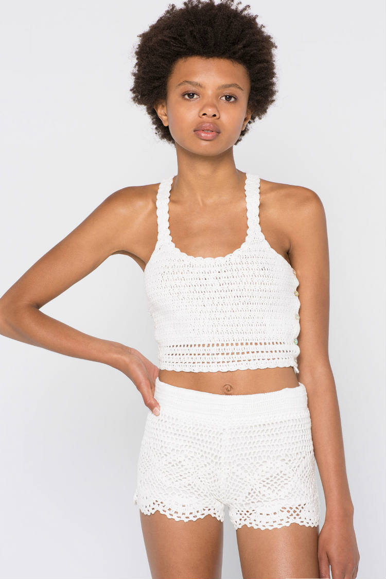 top y short crochet blanco pull&bear