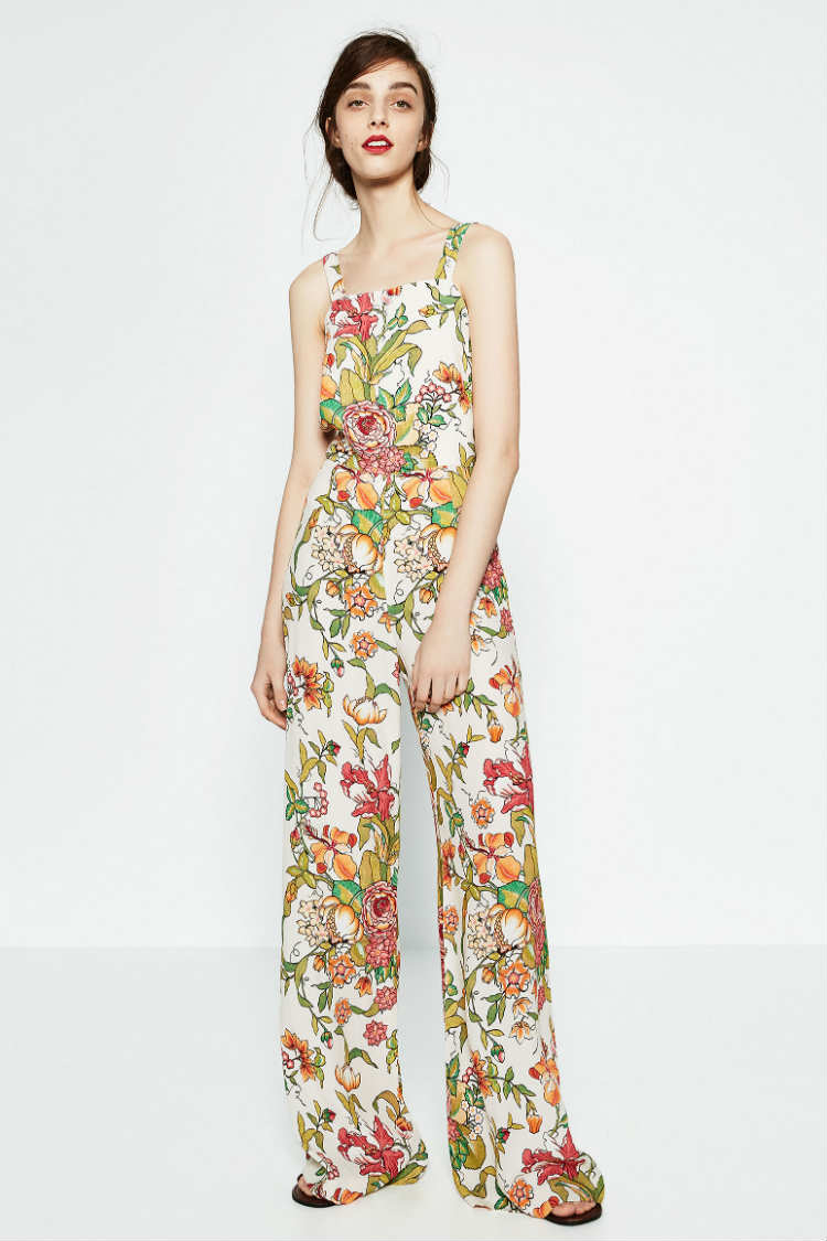 mono largo desmangado floral print zara