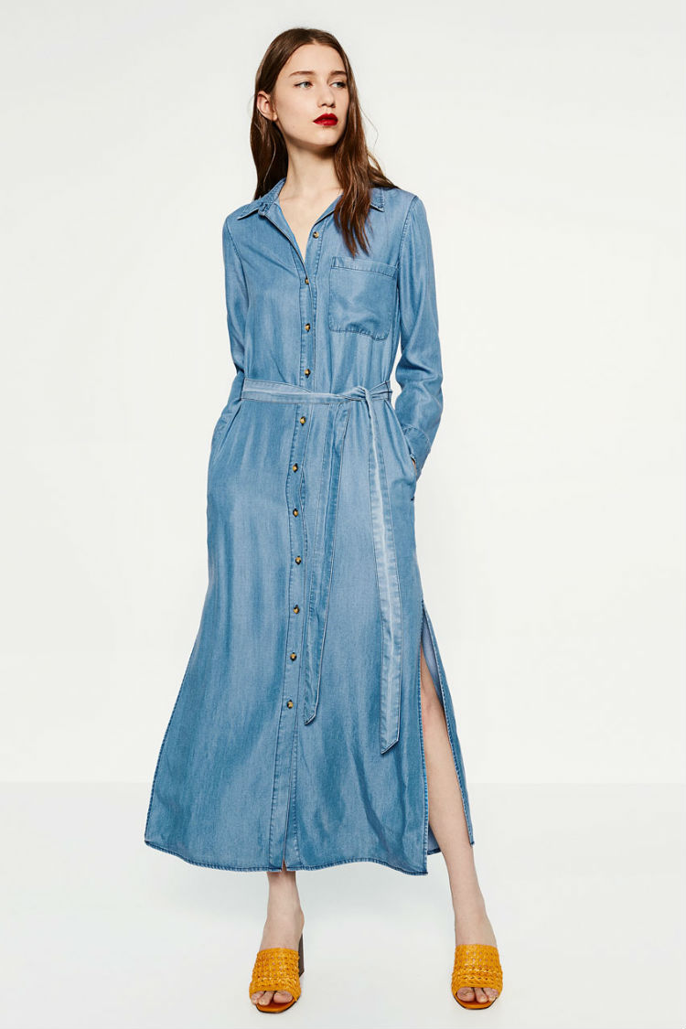 Vestido Midi Denim Camisero Zara