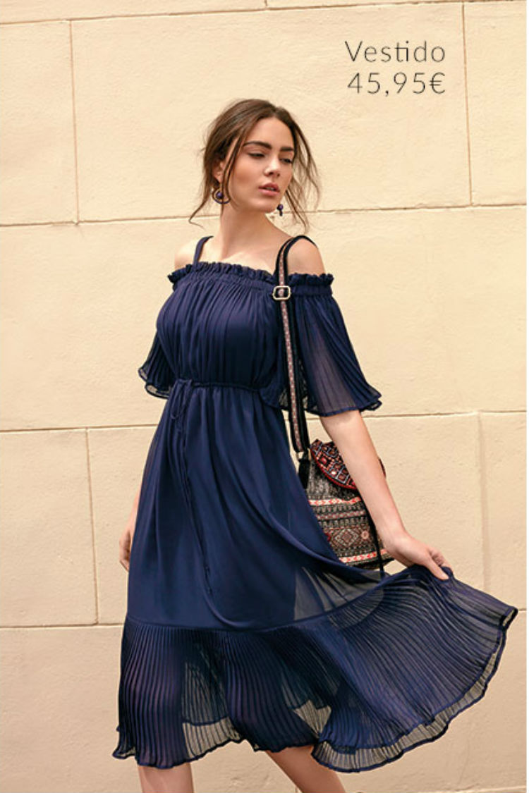 vestido off the shoulder azul tintoretto el corte ingles