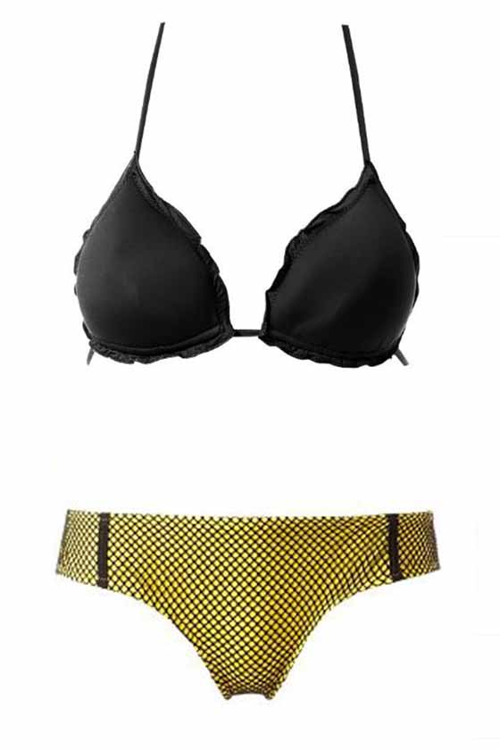 culotte brasileño amarillo triéngulo bikini fruncido moda