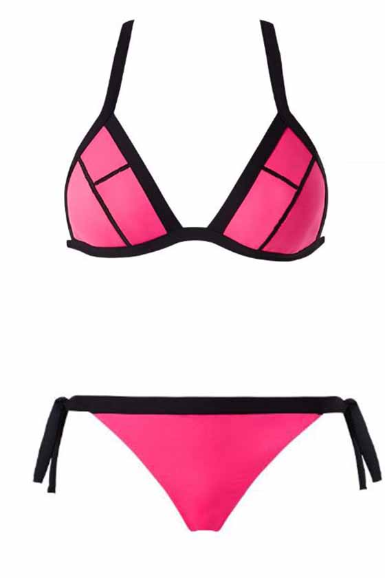 neopreno fucsia negro triéngulo rosa bikini moda
