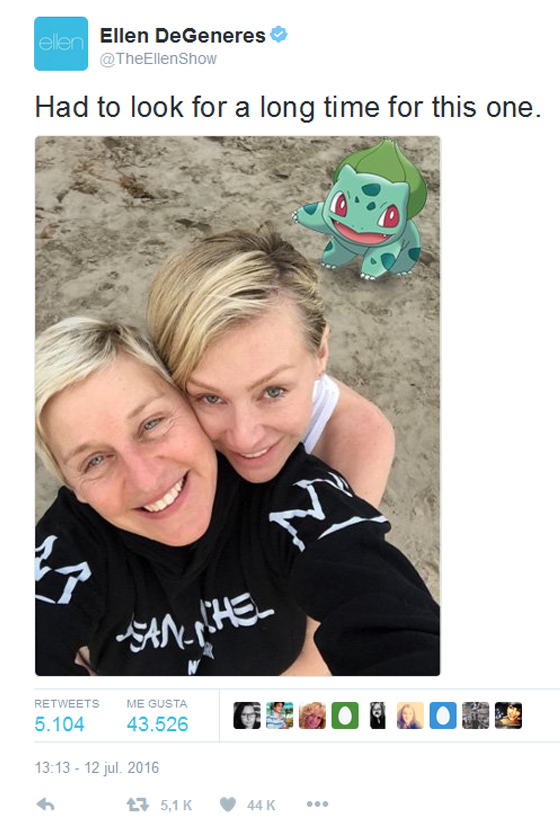 Fenómeno Pokemon GO engancha a las celebrities Ellen Degenerees