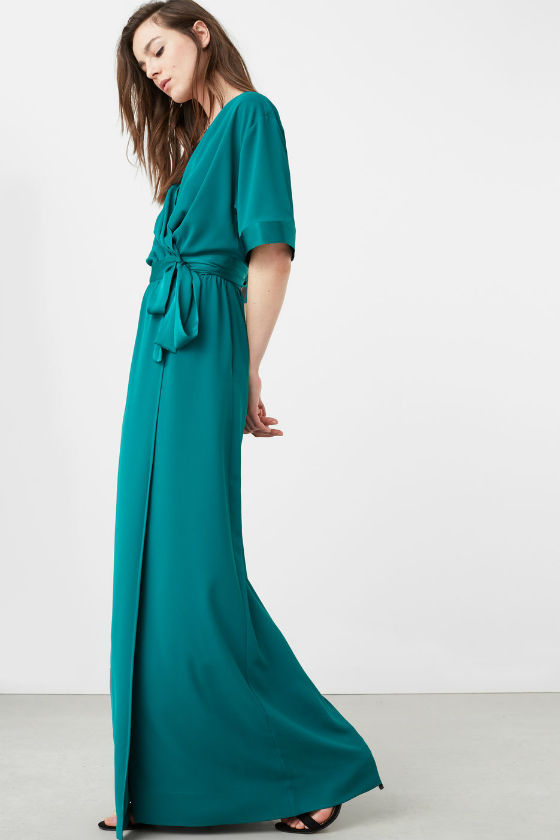 vestido largo azul mango