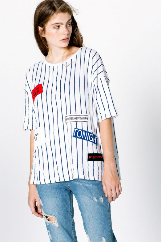 camiseta rayas parches pull and bear