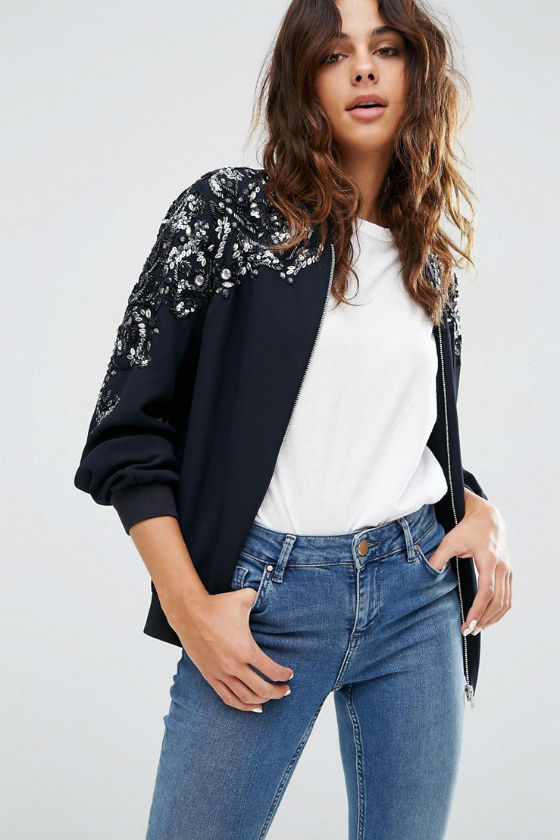 bomber azul paillettes asos