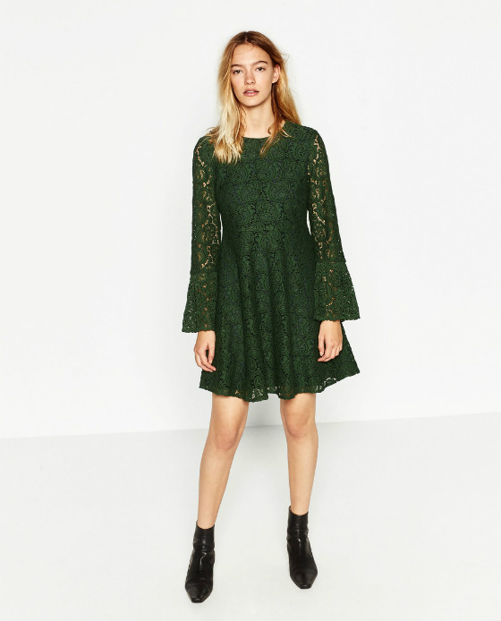Vestido color verde esmeralda Zara Colección Otoño Invierno 2016-17