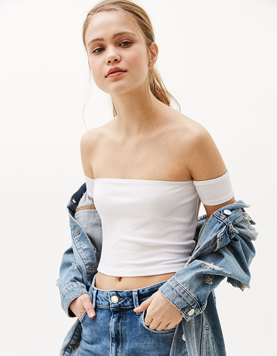 top canalé blanco bershka