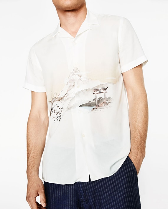 camisas estampadas Zara blanca paisaje