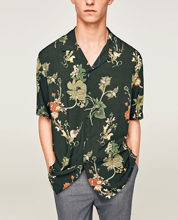 camisas estampadas Zara flor khaki