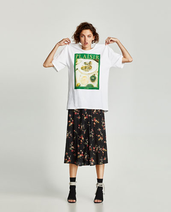 Camiseta de cuello redondo zara blanca