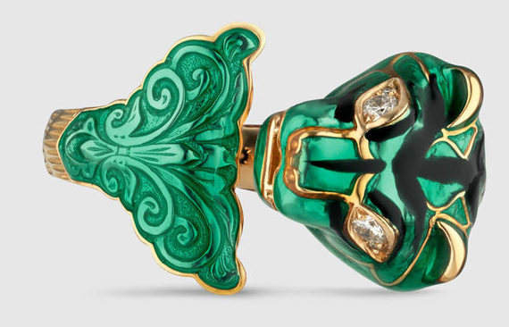 anillo de oro con esmalte verde de gucci