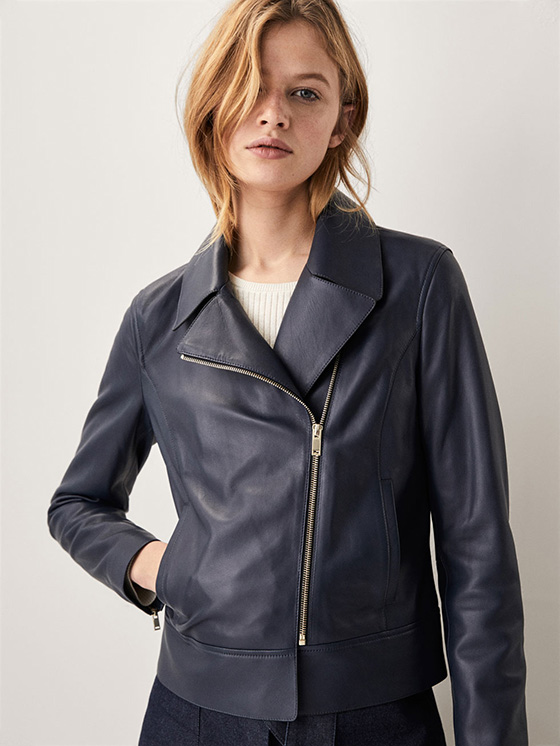 chaqueta piel azul massimo dutti primavera 2018