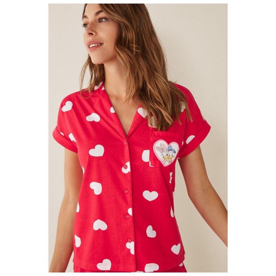 Pijama camisero Donald y Daisy rojo