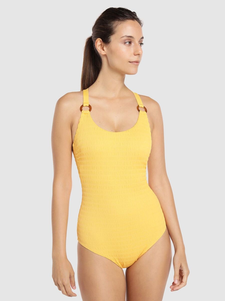 Bañador con escote redondo en amarillo