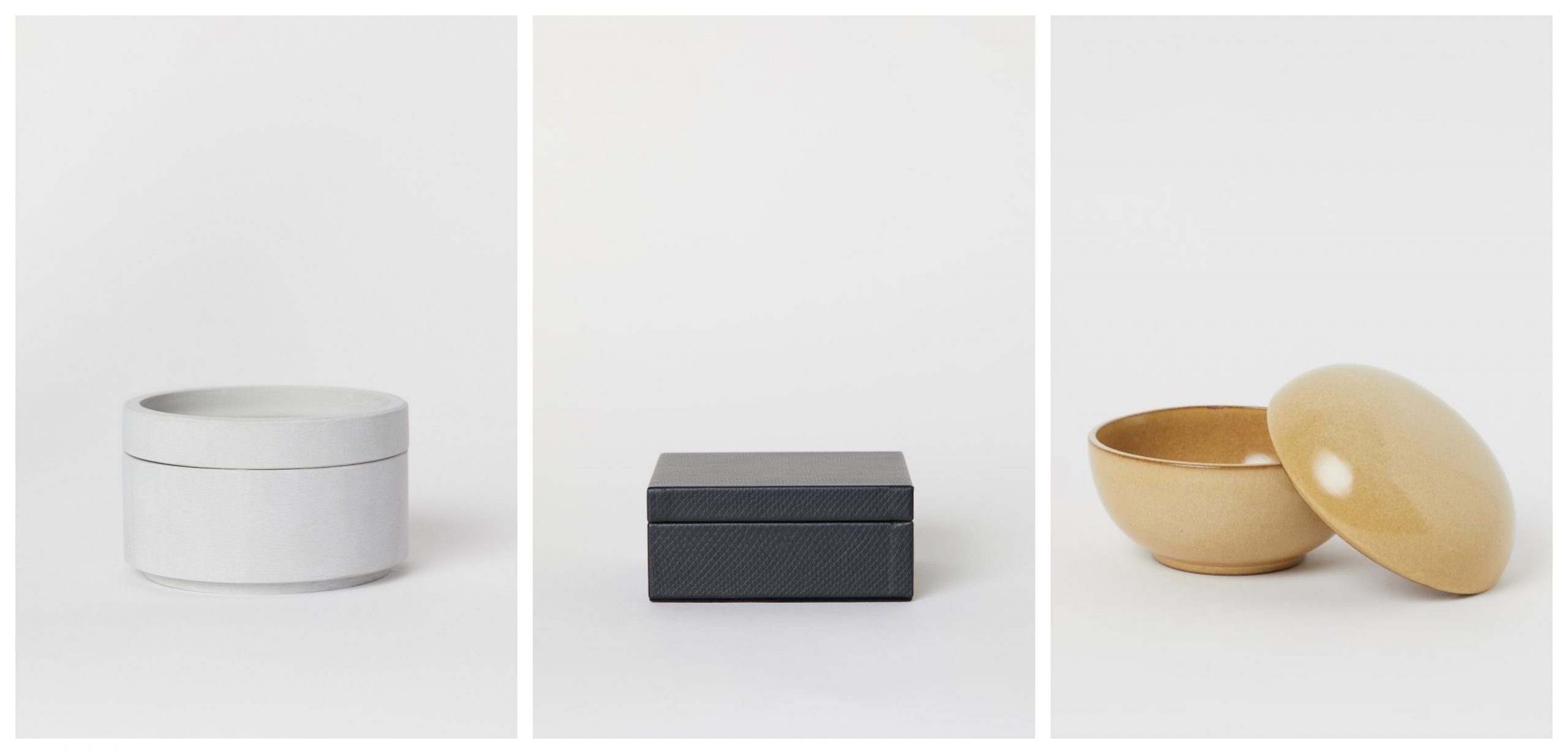 3 modelos diferentes de cajas para almacenar diferentes productos en tu casa. Los 3 de H&M rebajados.