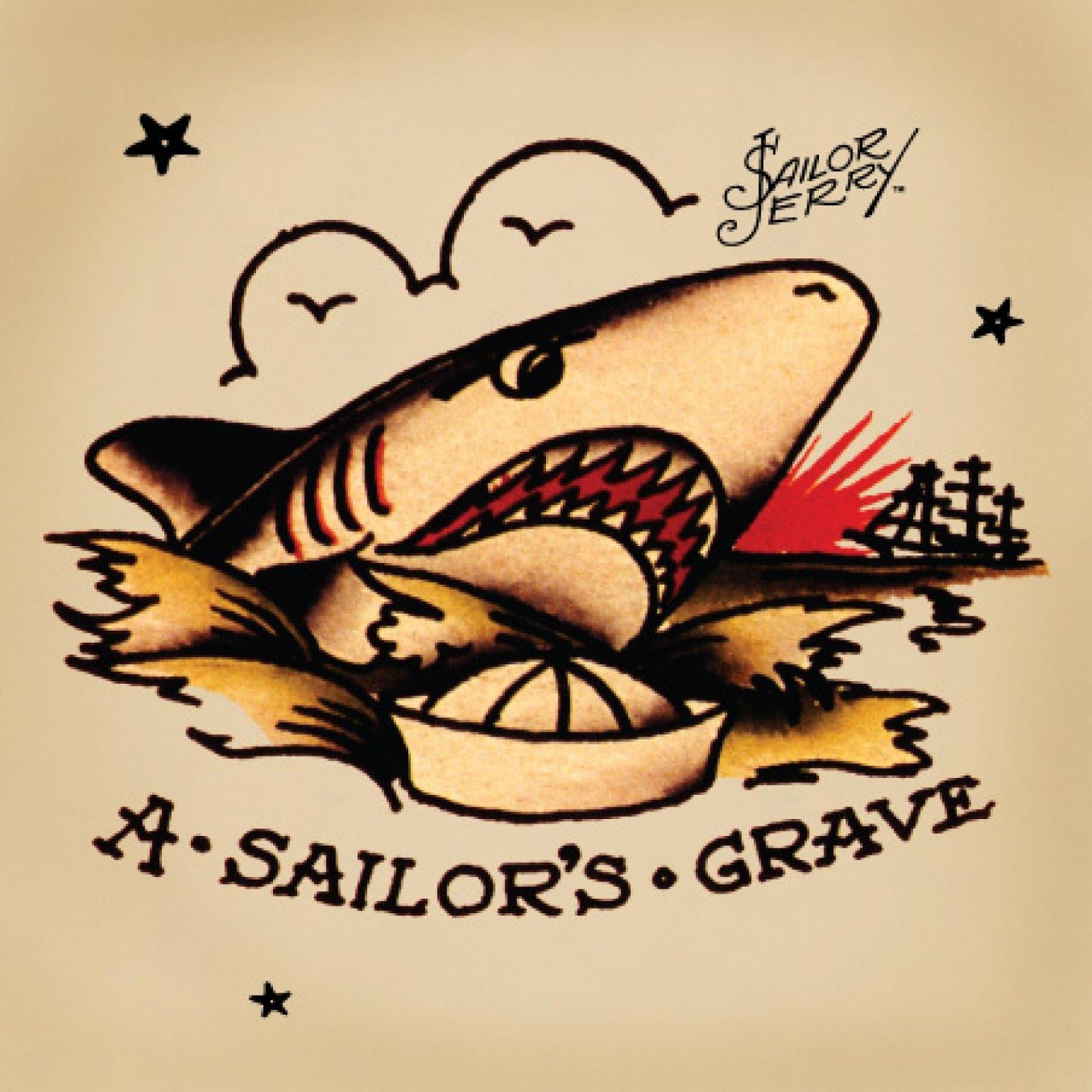 sailor jerry tatuaje de tiburón estilo americana