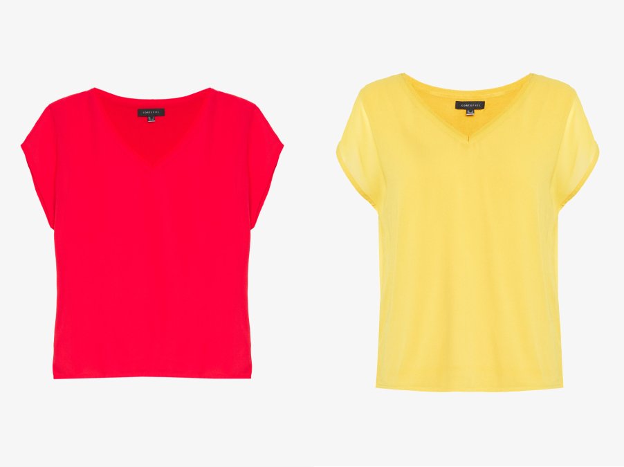 Camiseta Neck Basica Rosa y Amarillo de Cortefiel en Zalando