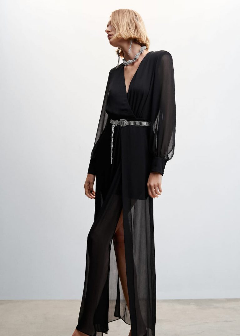 Vestidos largos de chiffon con tirantes de encaje y lazo de cinturón Coral Tallas Grandes